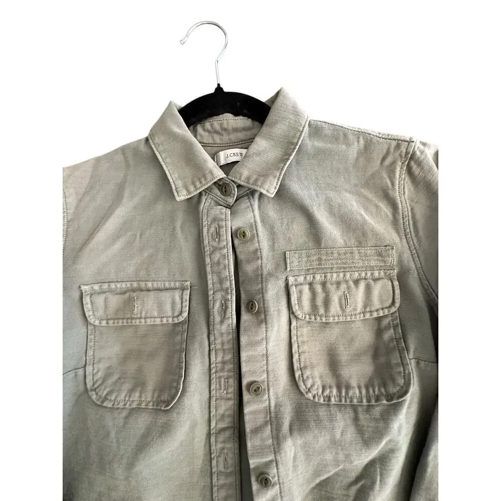 J. Crew Women's Green Military Army Cotton Chest Pockets Button Up Top Size